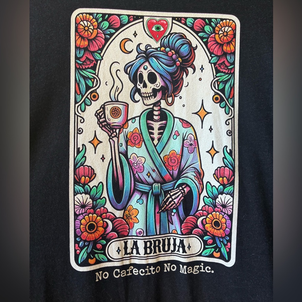 La Bruja No Cafecito No Magic Graphic Tee Bella Canvas 2XL Witch Coffee Shirt